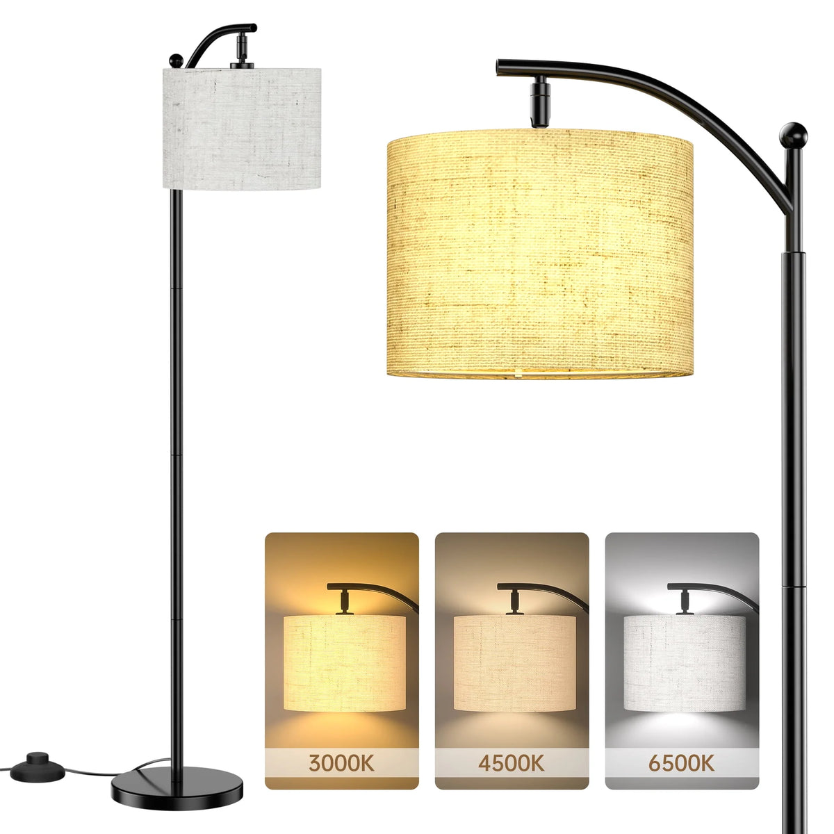 Tall Modern Floor Lamp with Linen Shade N488