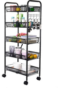 5-Tier Metal Mesh Rolling Utility Cart with Lockable Wheels, Black G728924