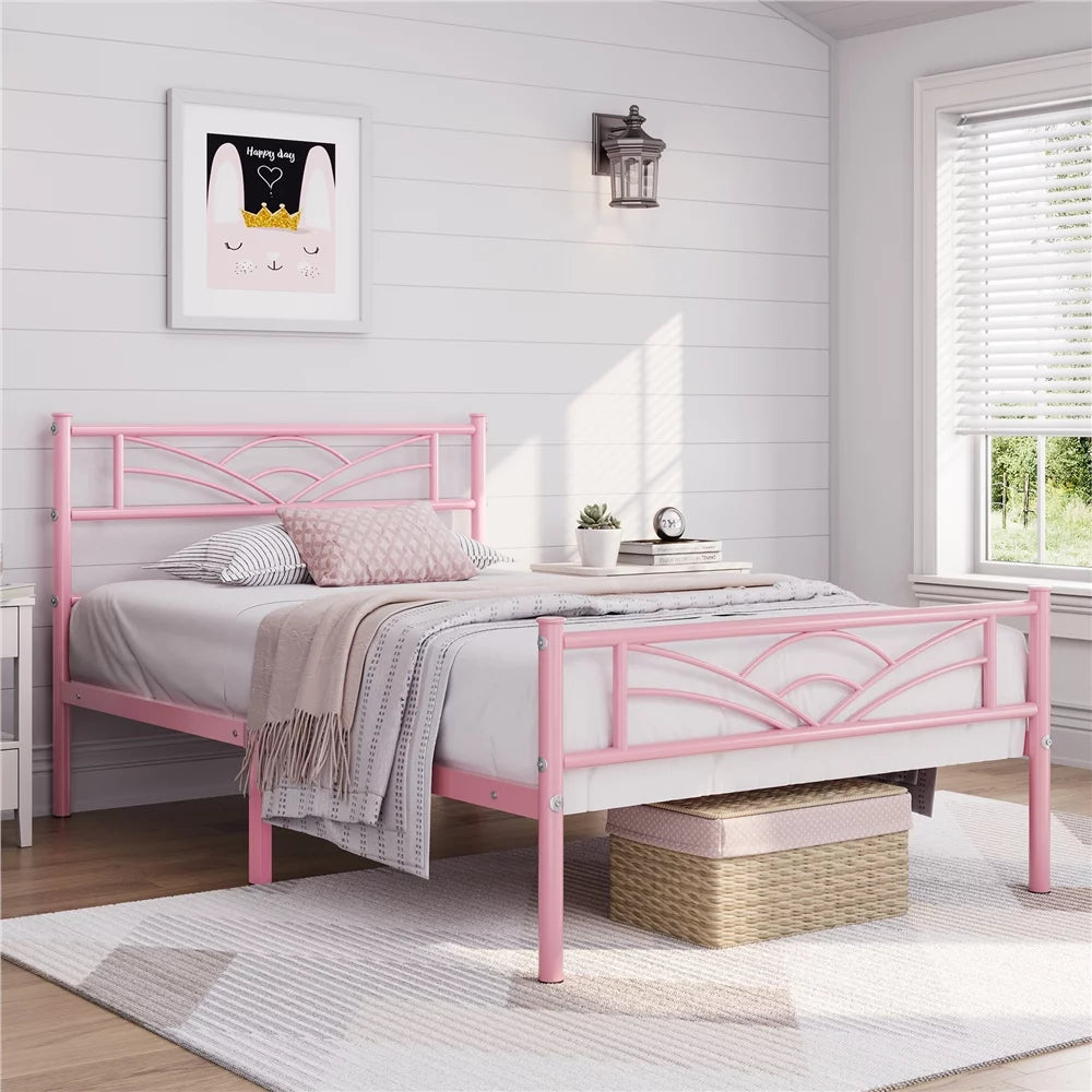 Twin XL Antique Gold Metal Platform Bed V533608