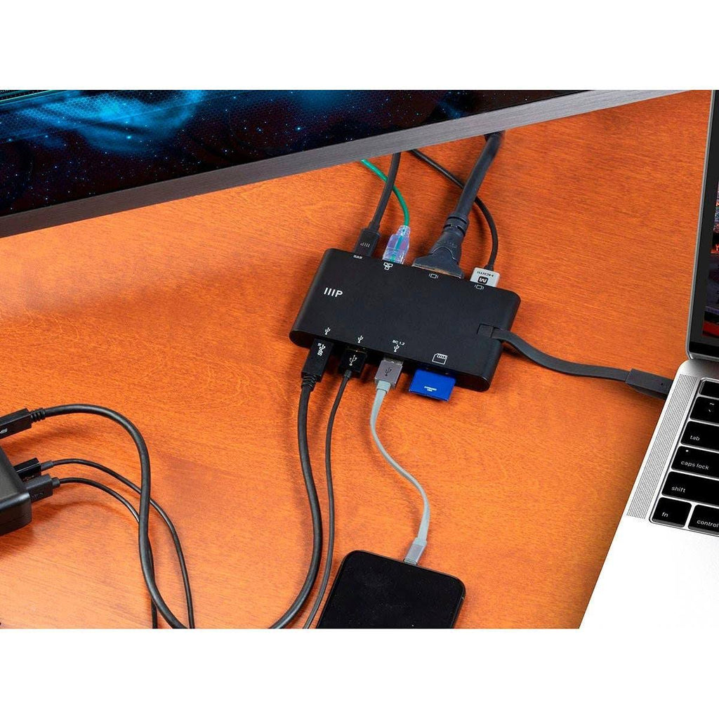 USB-C to HDMI VGA USB 3.0 Gigabit RJ45 SD Card Adapter O757