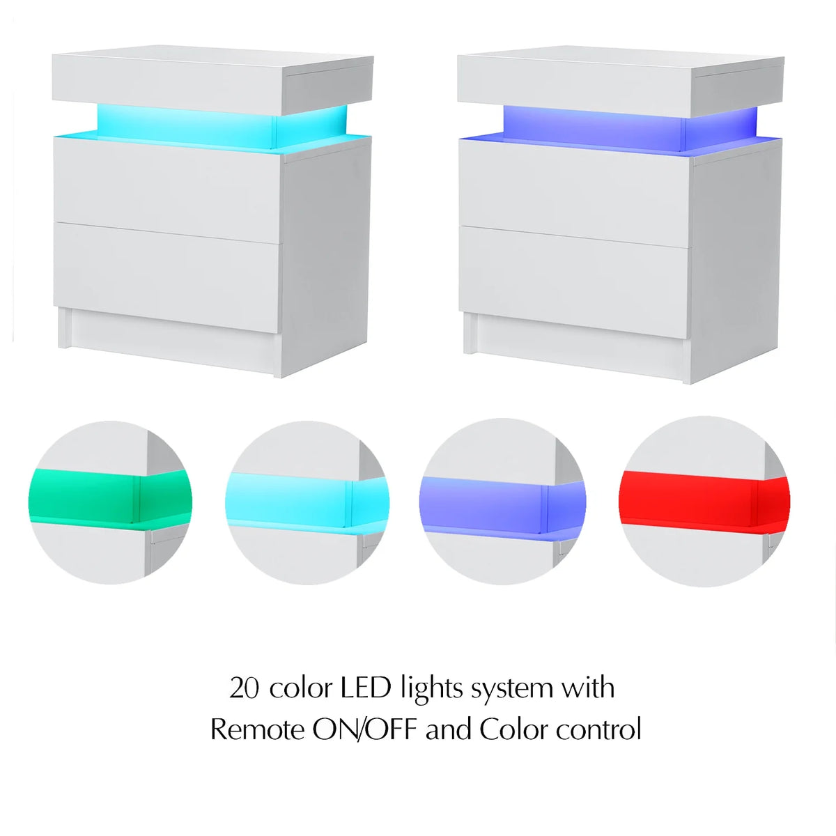 White 2 Drawer High Gloss Nightstand with LED Light G687721