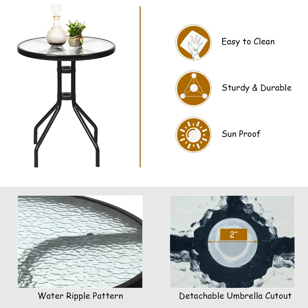 3 PCS Bistro Patio Dining Set with 2 Folding Chairs & Glass Table Q577705