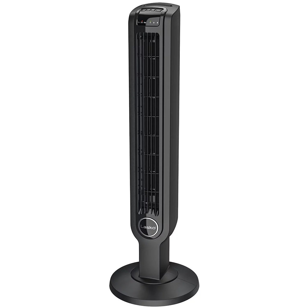 Black 3-Speed Oscillating Tower Fan with Timer and Remote L288355
