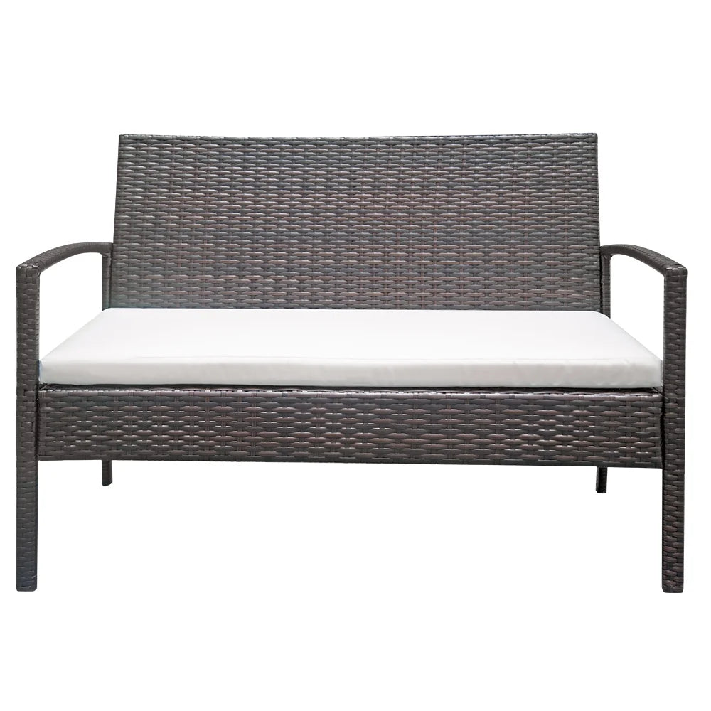 4 Pieces Rattan Cushioned Sofa Table Set E216199