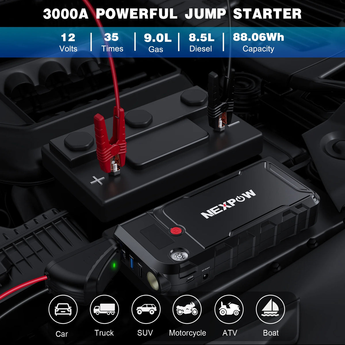 3000A Peak 23800mAH 12V Portable Battery Jump Starter with LCD Display Z633039