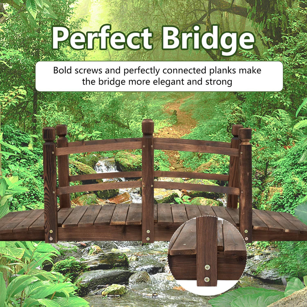 5 ft Wooden Garden Bridge with Safety Railings C186