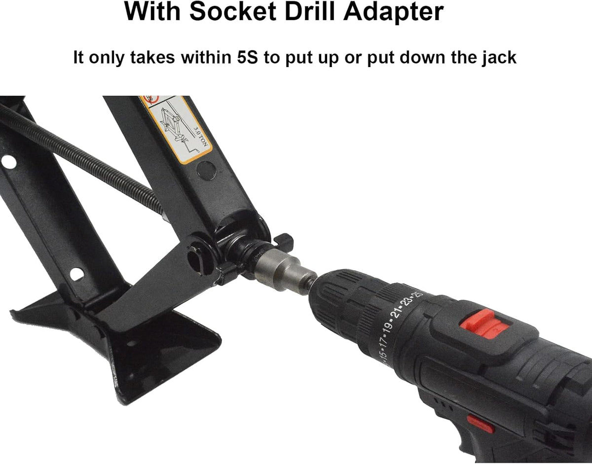 Scissor Lift Jack 3 Ton Capacity with Jack Socket Drill Adapter Black H1693