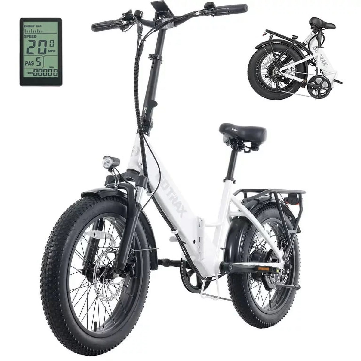 White 500W 20 x 3 Fat Tire Folding Electric Bike U4432