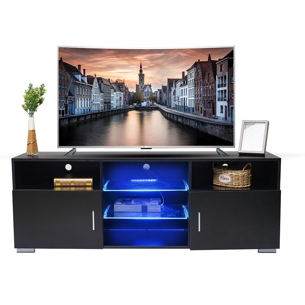 57'' TV Stand with RGB LED Light and Glass Shelves F5241