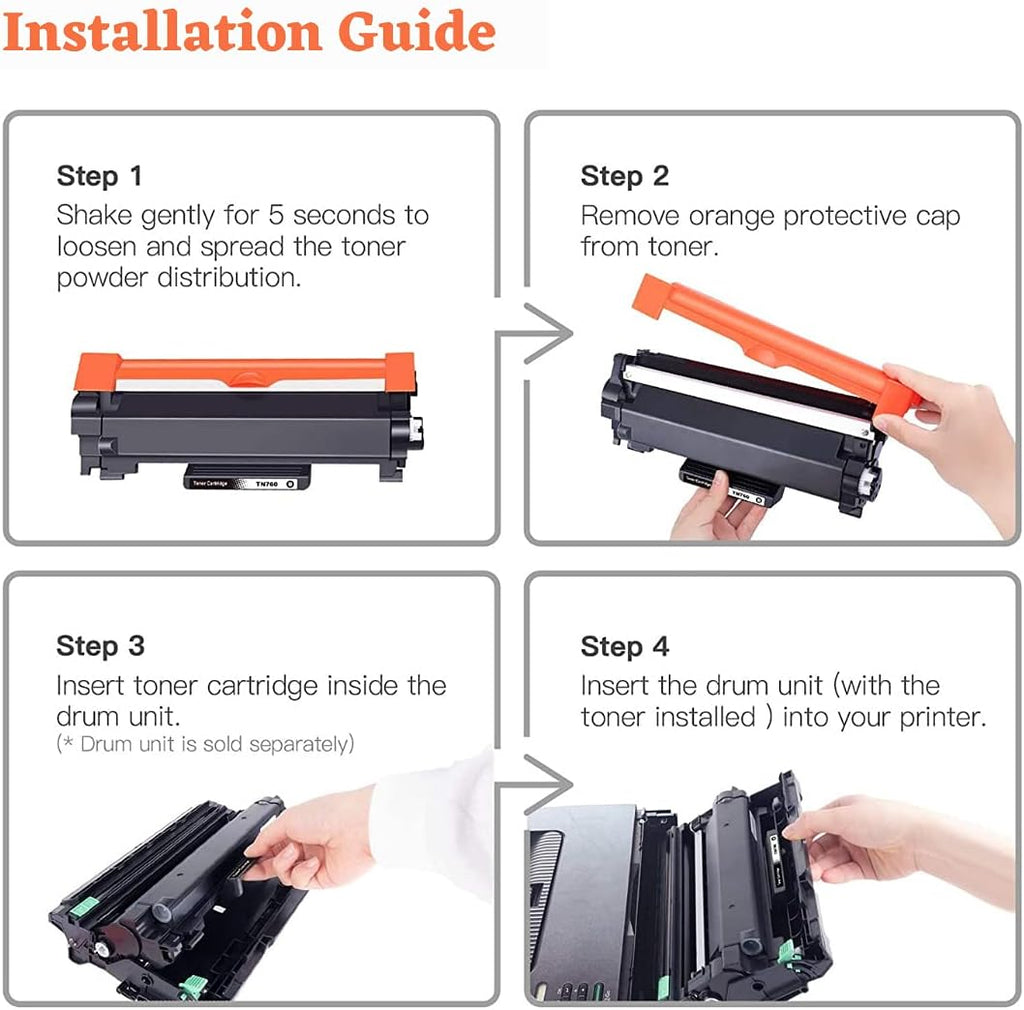 Compatible Brother TN760 Black Toner Cartridge 4 Pack J88980