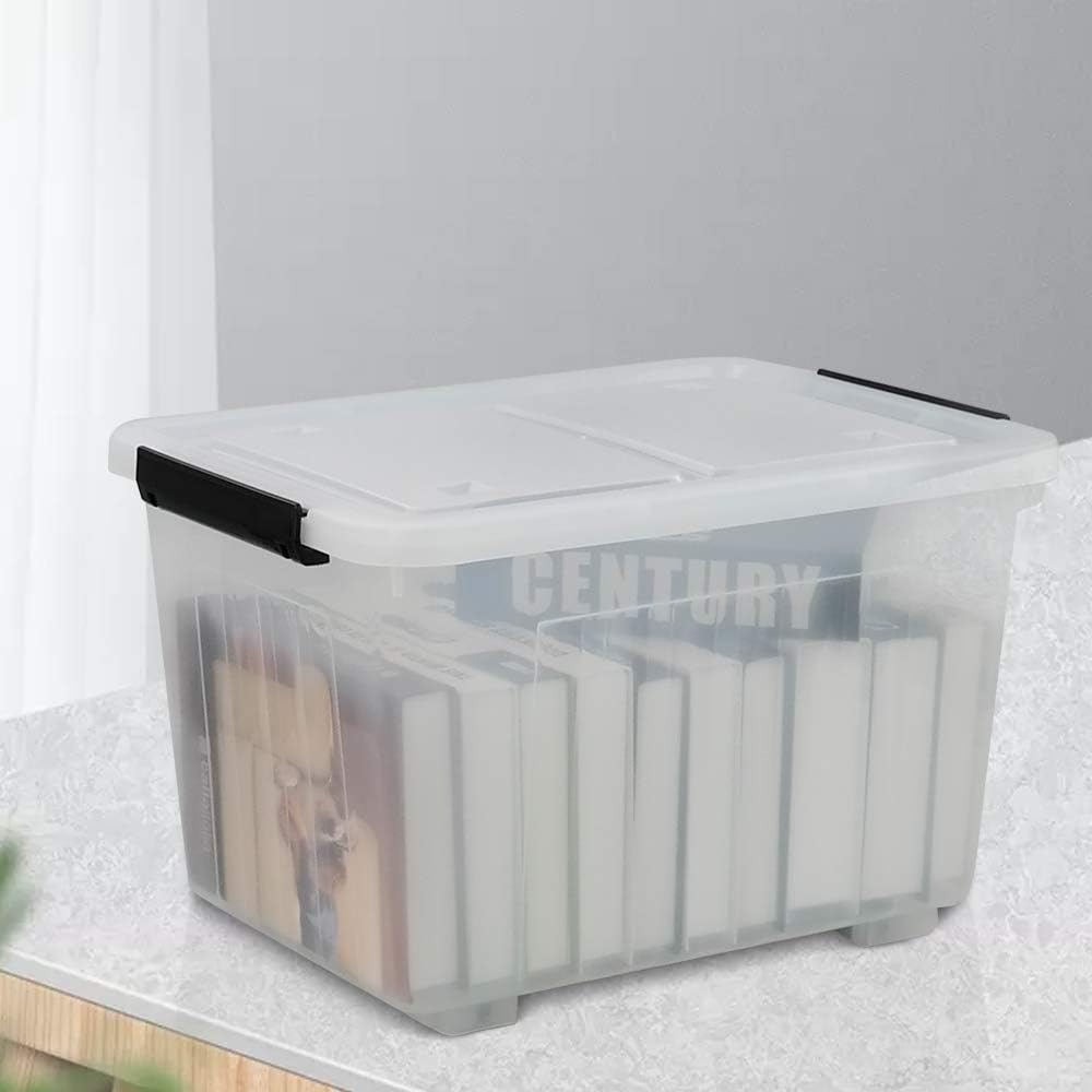 30 L Clear Plastic Storage Box with Wheels, 4-Pack U348588