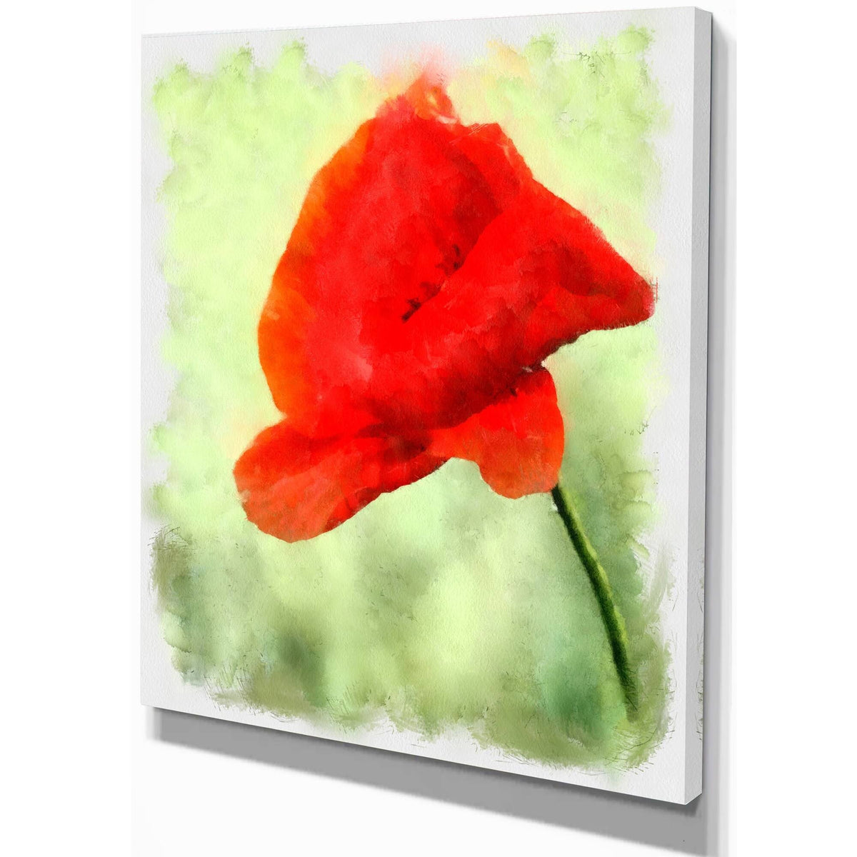 Big Red Poppy Flower Watercolor Painting Print on Wrapped Canvas X838563