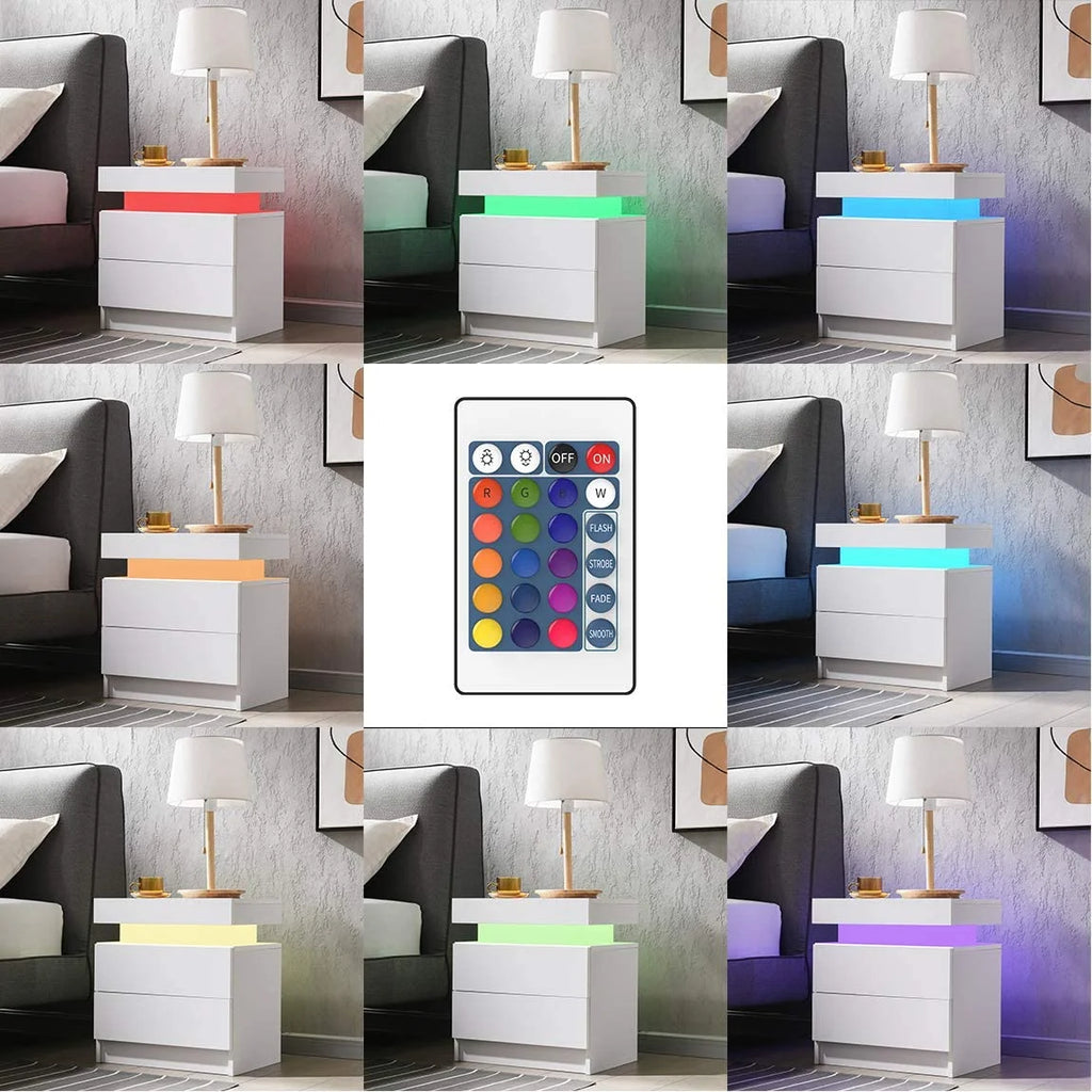 White 2 Drawer High Gloss Nightstand with LED Light G687721