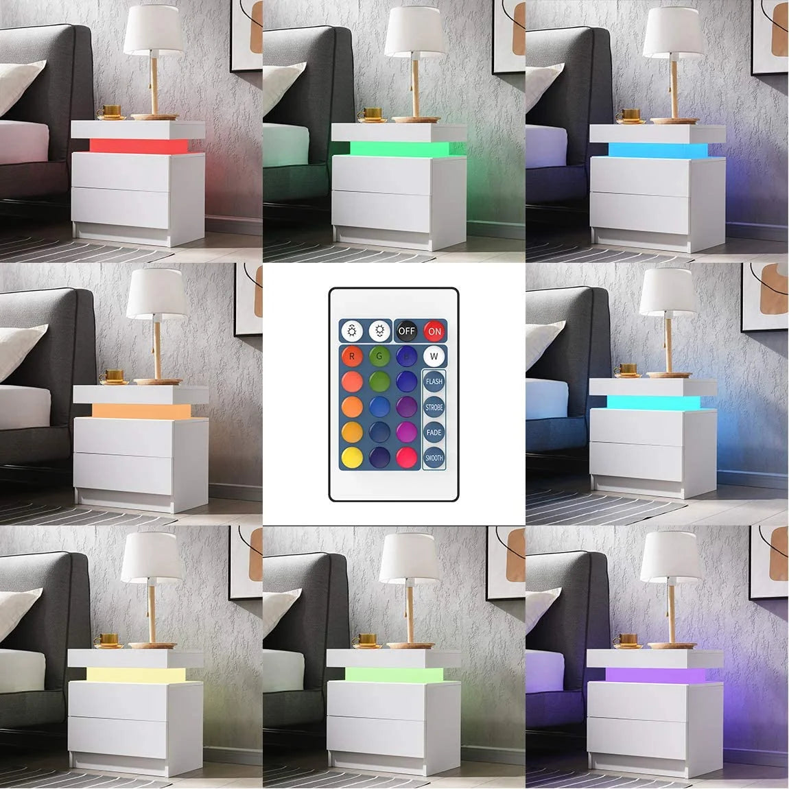 White 2 Drawer High Gloss Nightstand with LED Light G687721