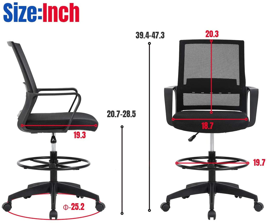 Black Adjustable Mesh Drafting Chair with Lumbar Support S14643