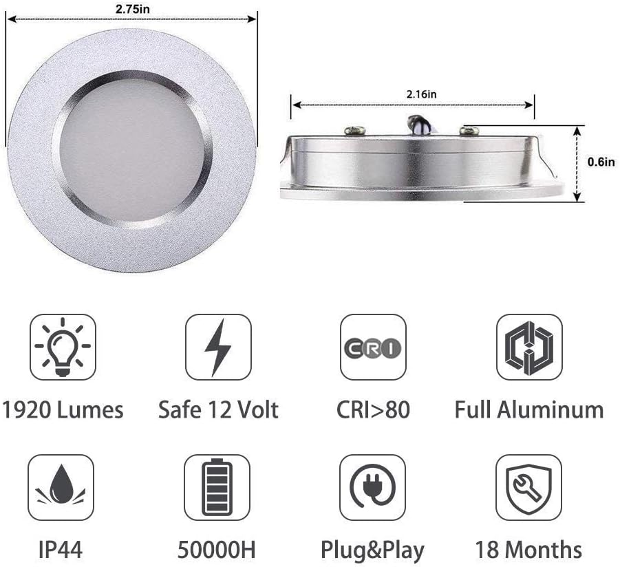 12V Waterproof Ultra-Thin LED Ceiling Light 3000K Warm White 12 Pack Y4571