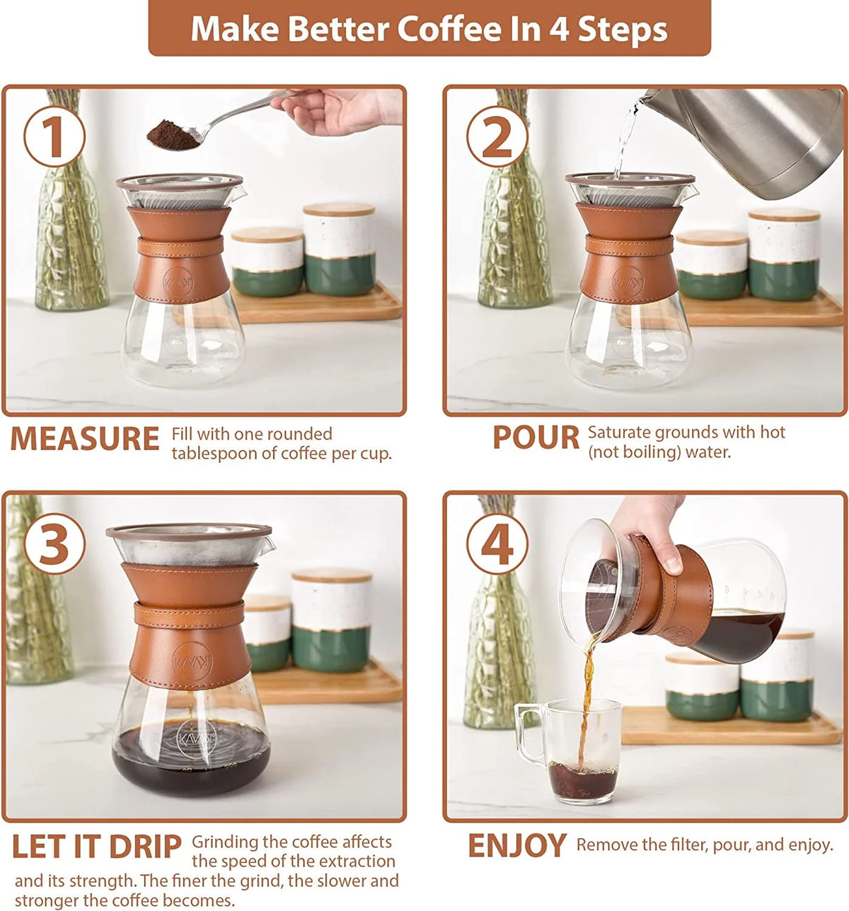 Pour Over Coffee Maker Set with Stainless Steel Filter 37oz C86490
