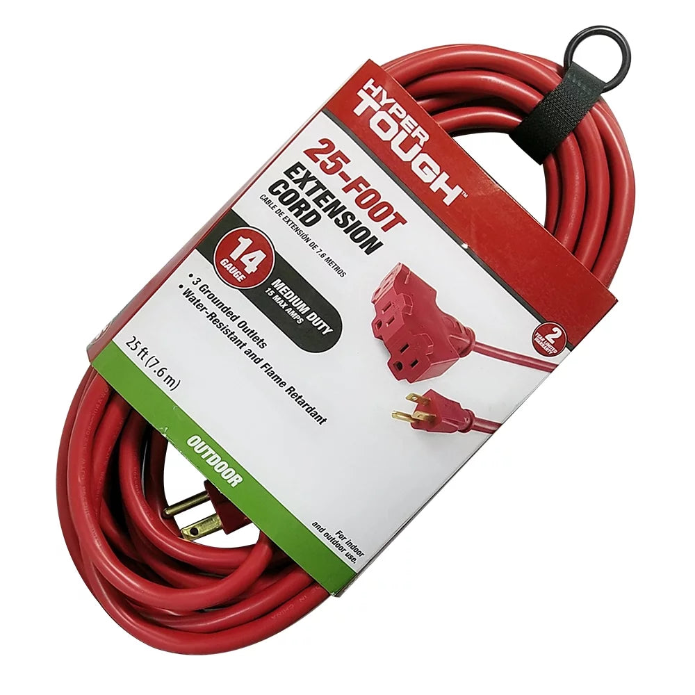 25FT 14AWG 3 Prong Red Triple Outlet Outdoor Extension Cord P46147