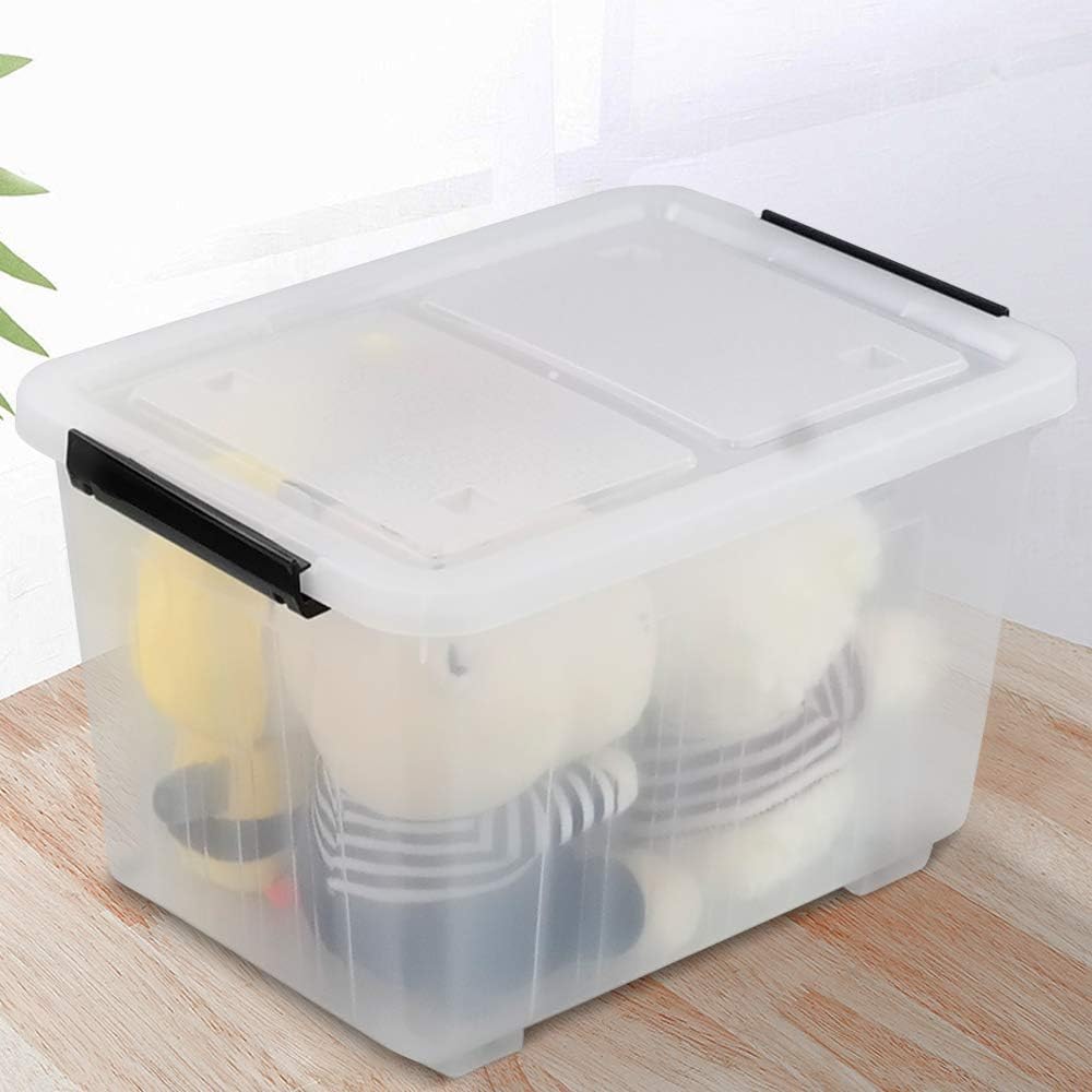 30 L Clear Plastic Storage Box with Wheels, 4-Pack U348588