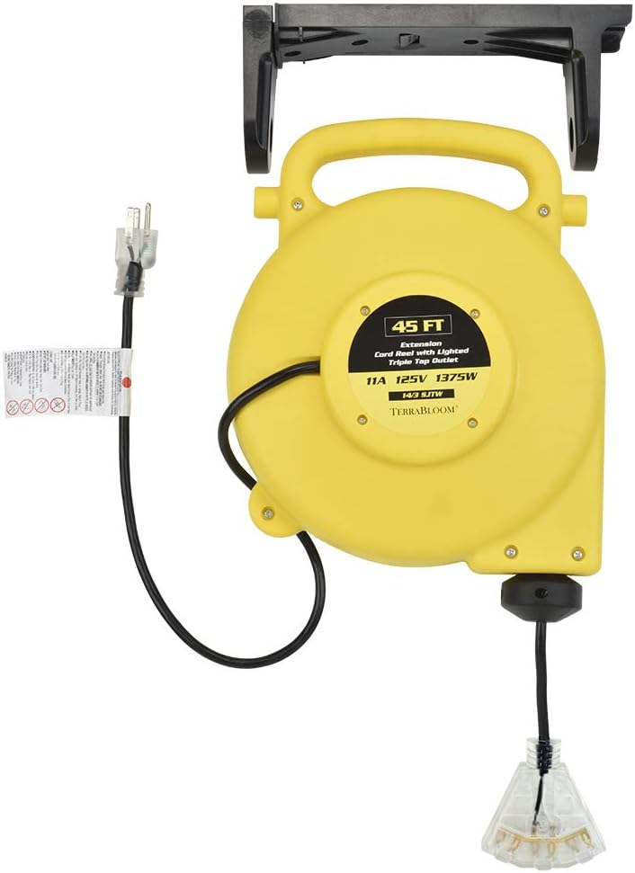 25 Ft 12/3 Retractable Extension Cord Reel with 3 Outlets J361