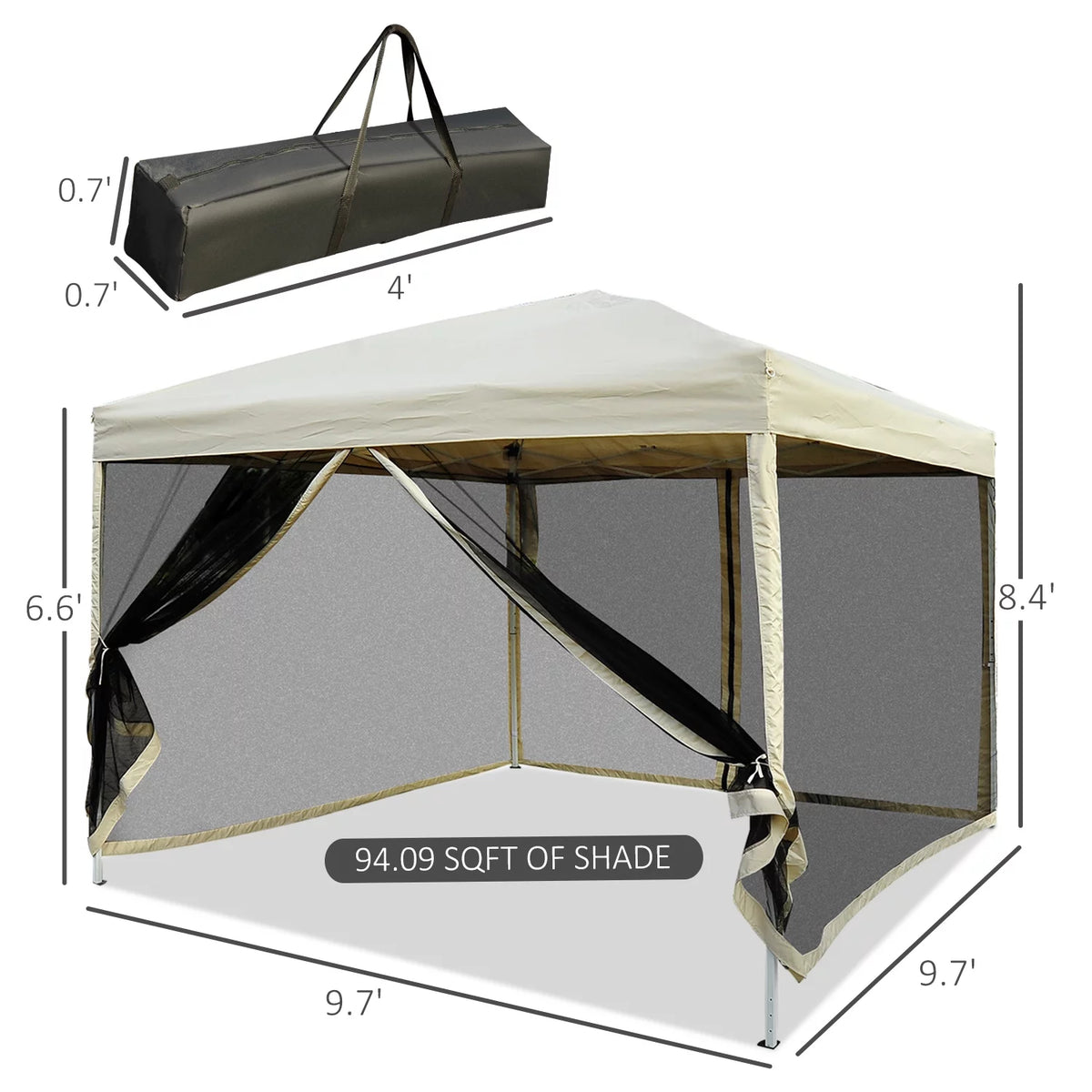 Beige 10' x 10' Pop-up Canopy Tent with Netting C40921