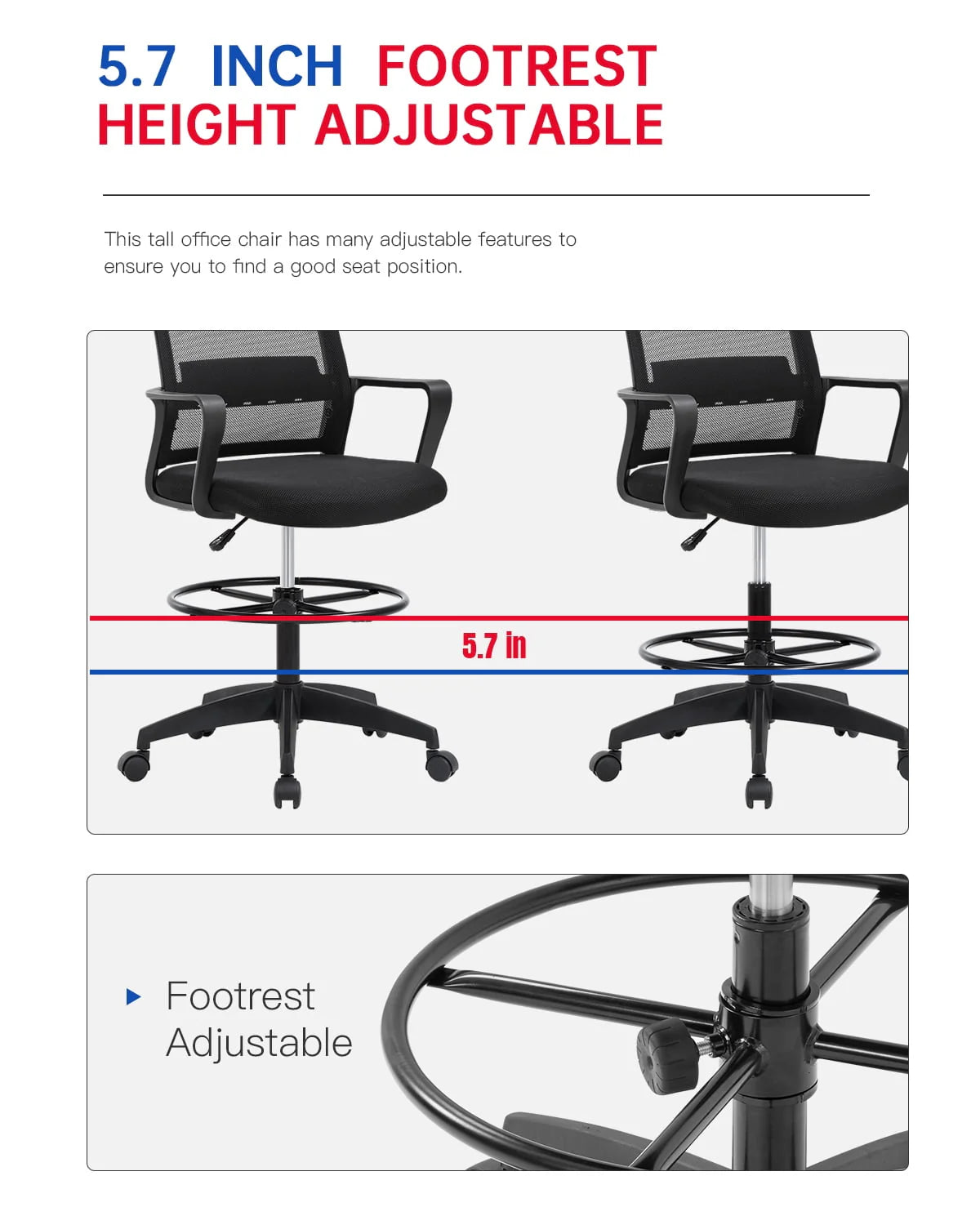 Black Adjustable Mesh Drafting Chair with Lumbar Support S14643