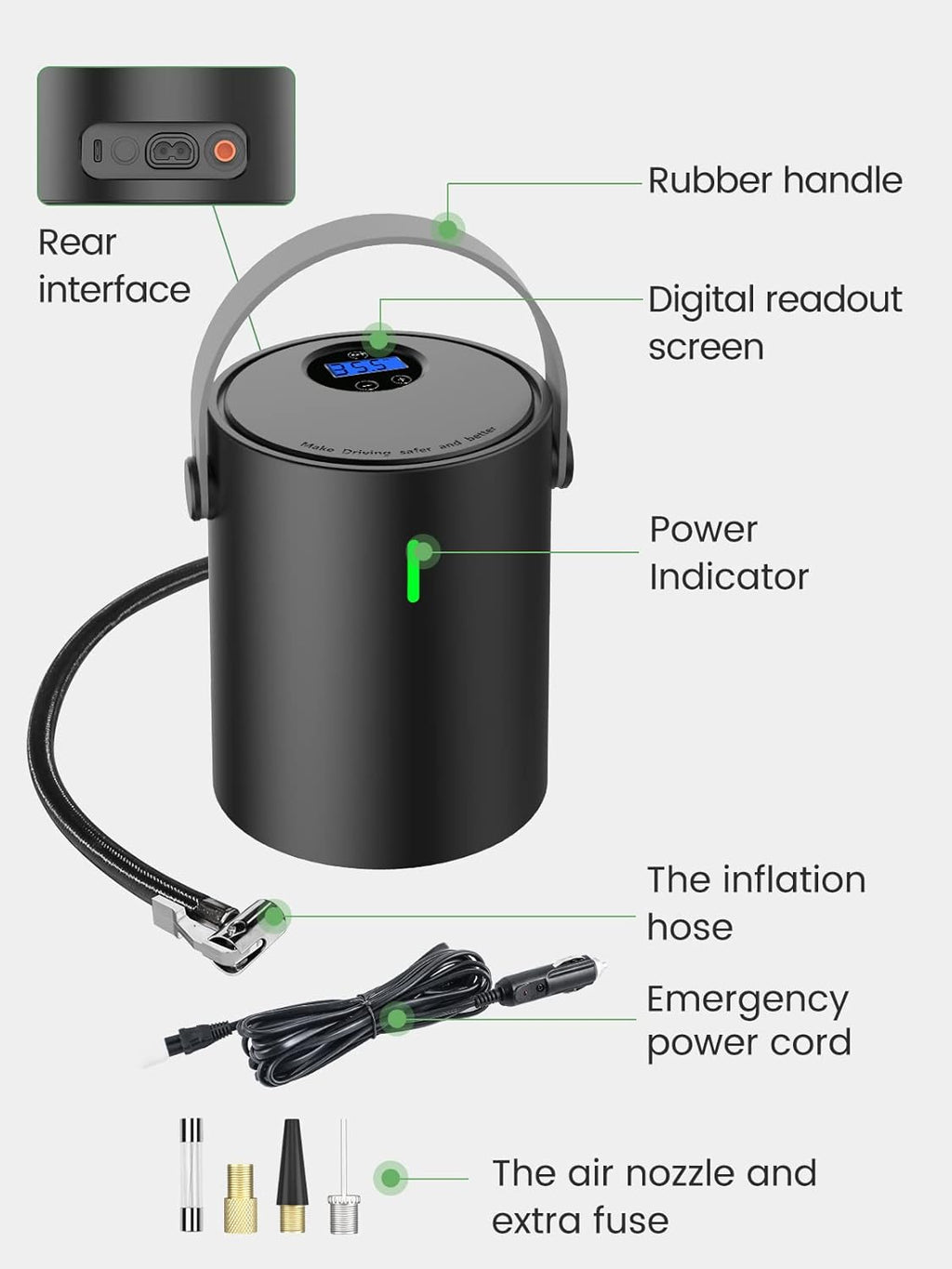 Portable Rechargeable Cordless Electric Air Compressor Tire Inflator W362673