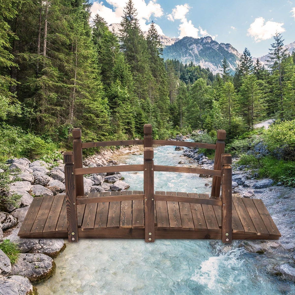 5 ft Wooden Garden Bridge with Safety Railings C186