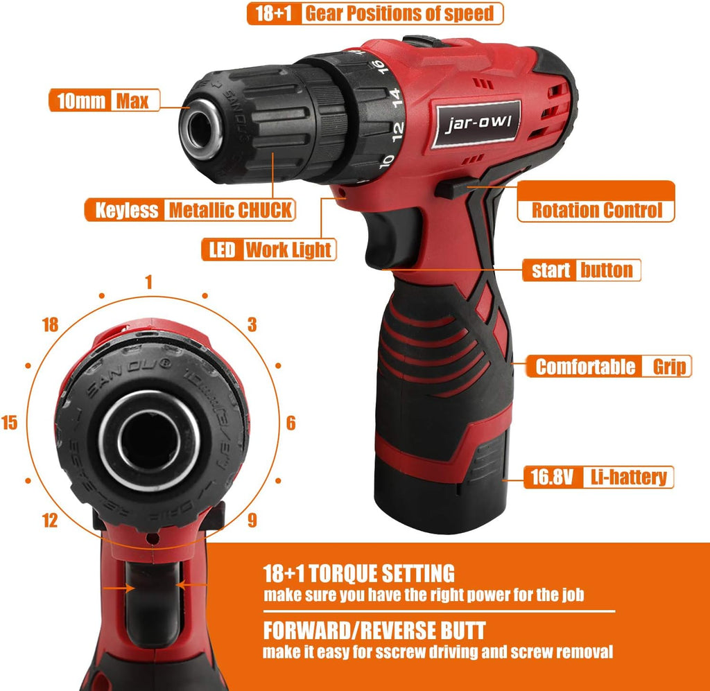 16.8V Cordless Drill Set with 2 Batteries Y418