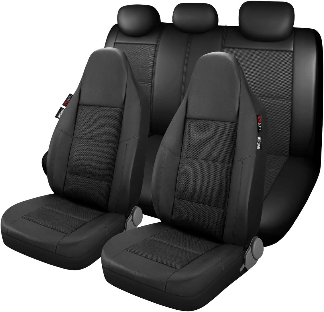 Leather and Mesh High Back Car Seat Cover Full Set S6784