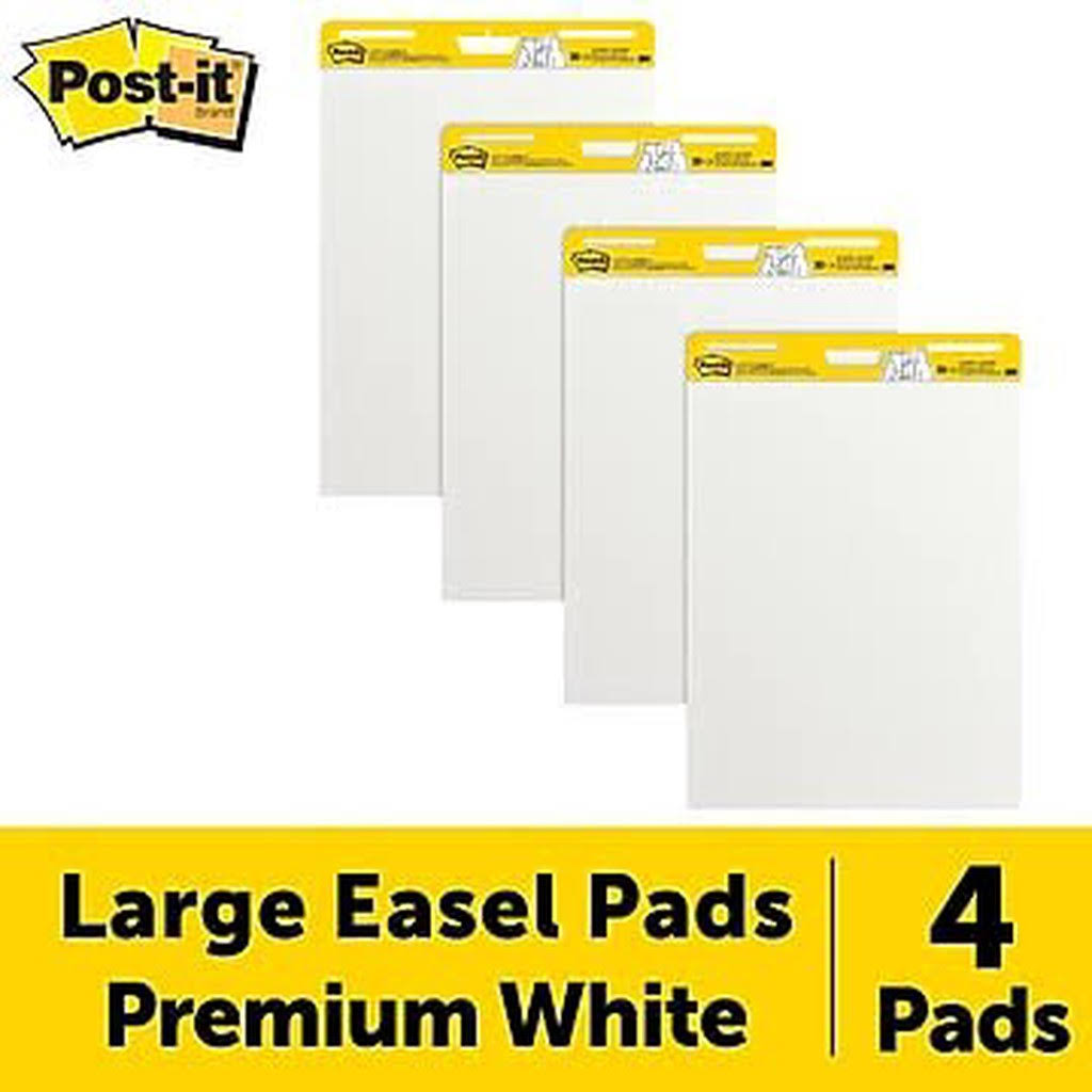 Super Sticky Easel Pad, 25" x 30", White, 30 Sheets/Pad, 4 Pads/Pack E157912