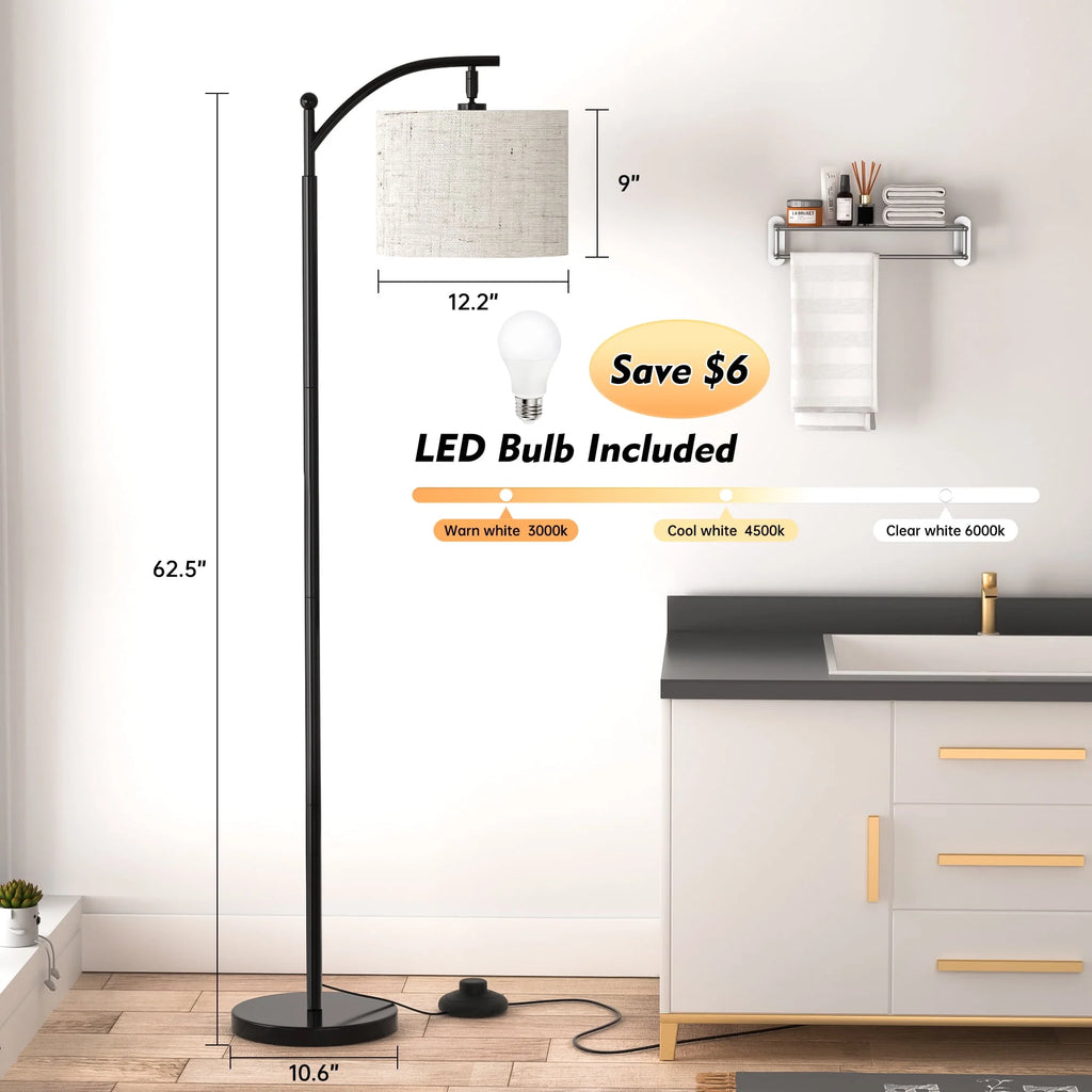 Tall Modern Floor Lamp with Linen Shade N488