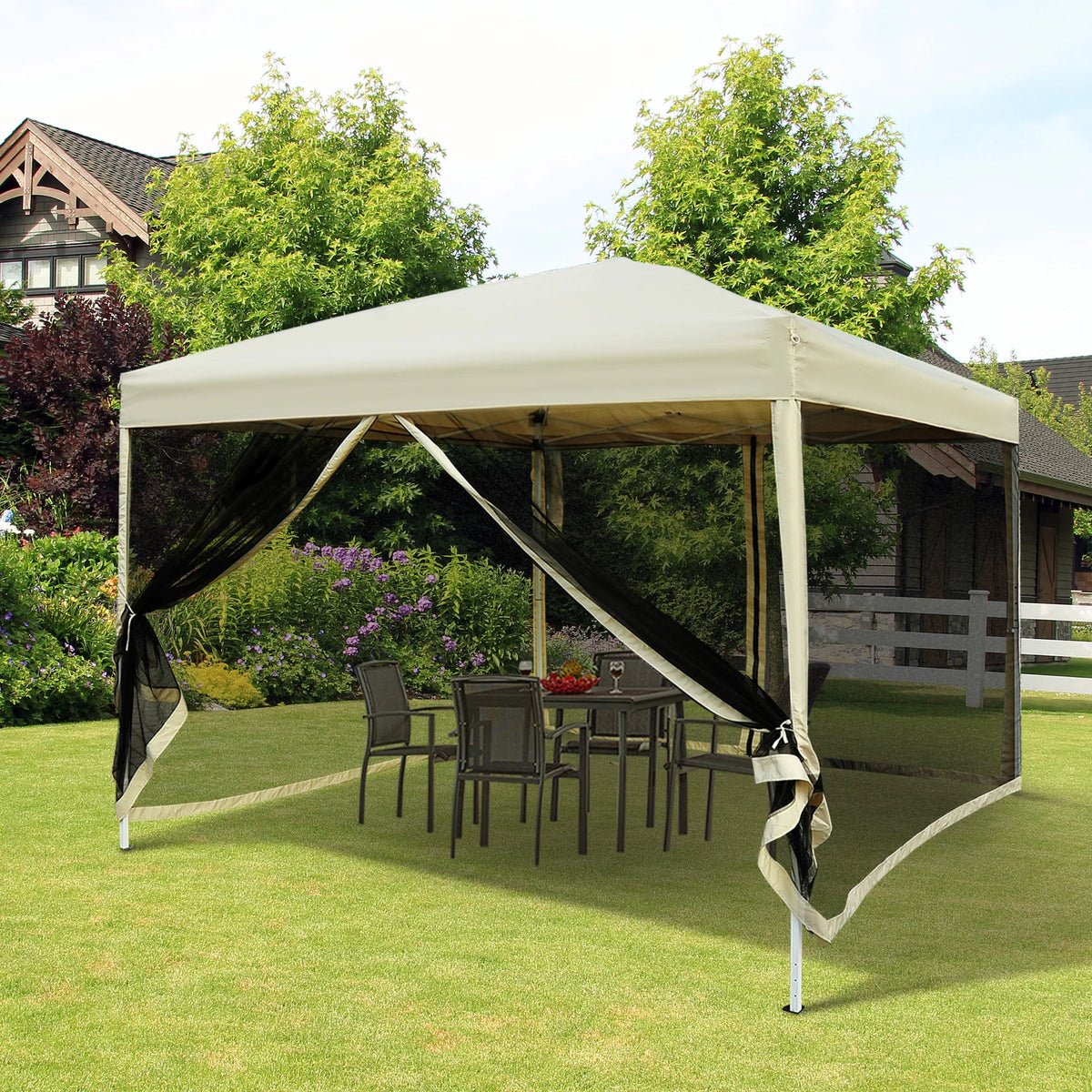 Beige 10' x 10' Pop-up Canopy Tent with Netting C40921
