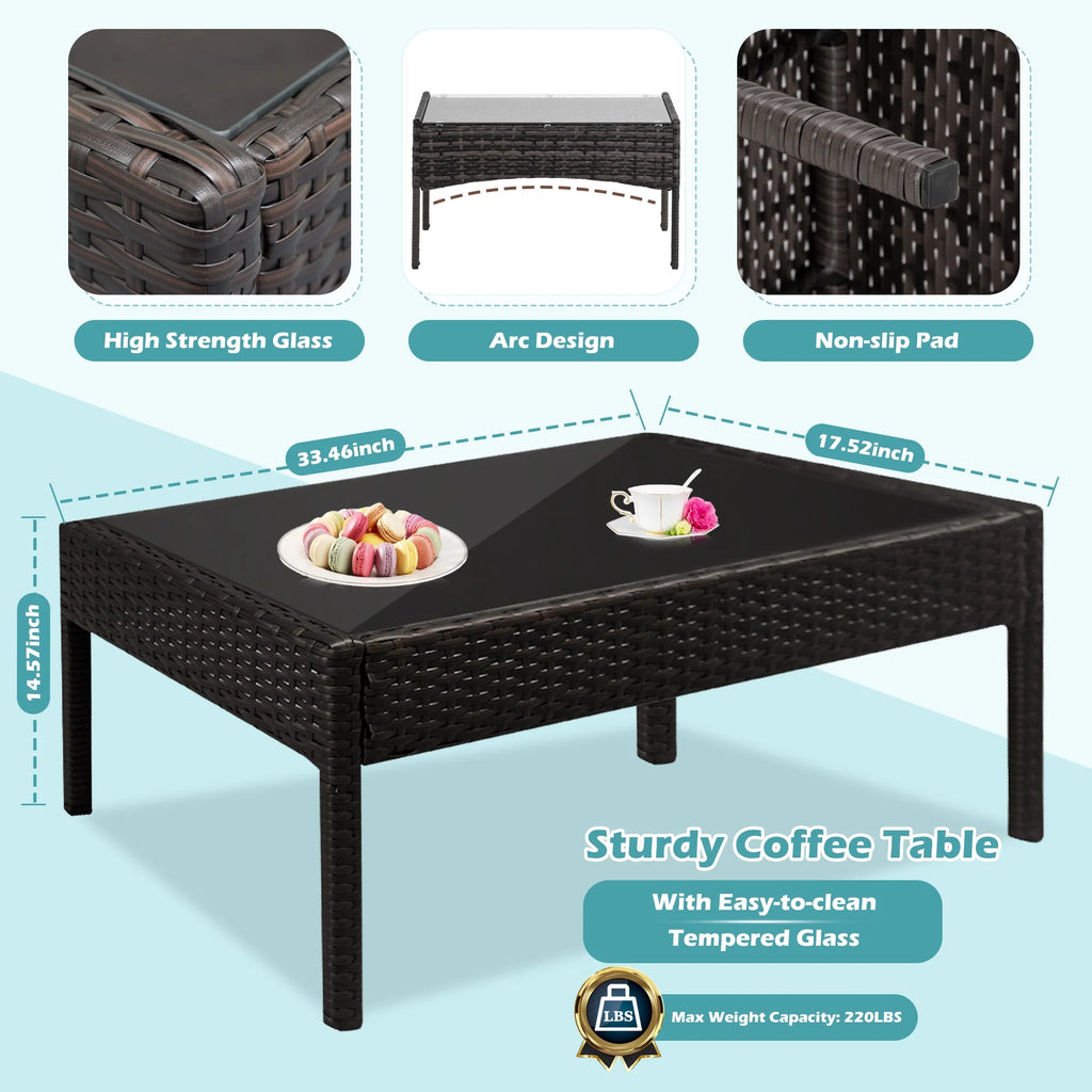 4 Pieces Rattan Cushioned Sofa Table Set E216199