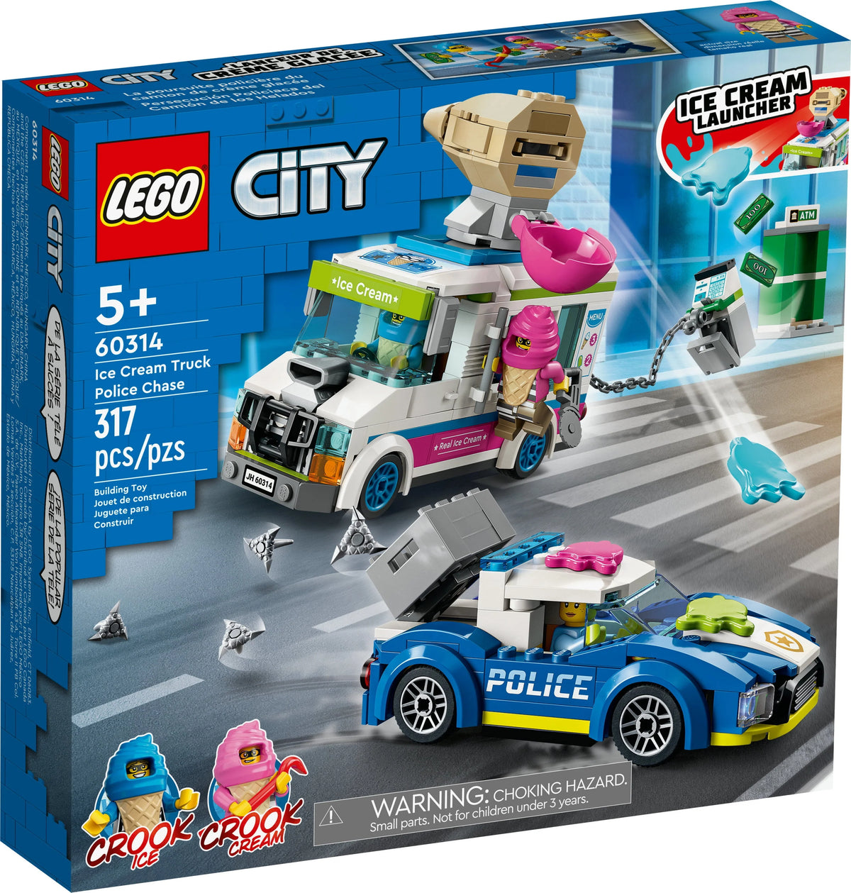 Ice Cream Truck Police Chase Van Toy with Splat Launcher & Police Car A238357
