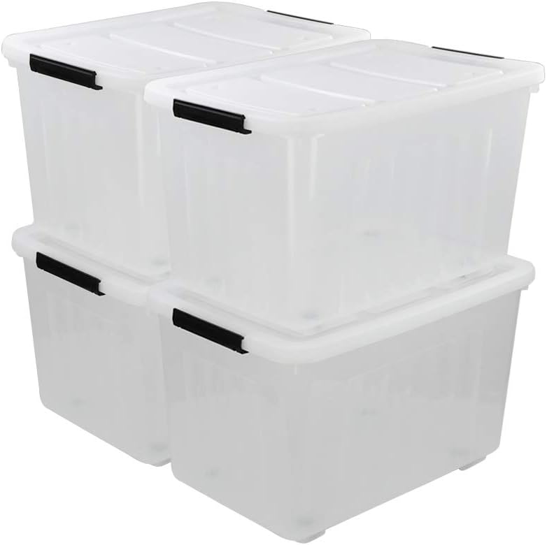 30 L Clear Plastic Storage Box with Wheels, 4-Pack U348588