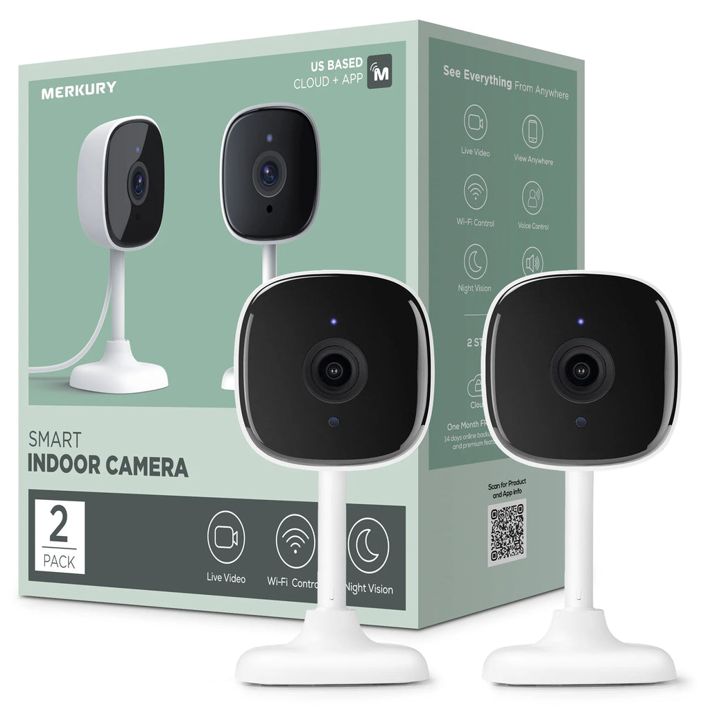 1080P Indoor Security Camera with Voice Control, White 2 Pack J27945