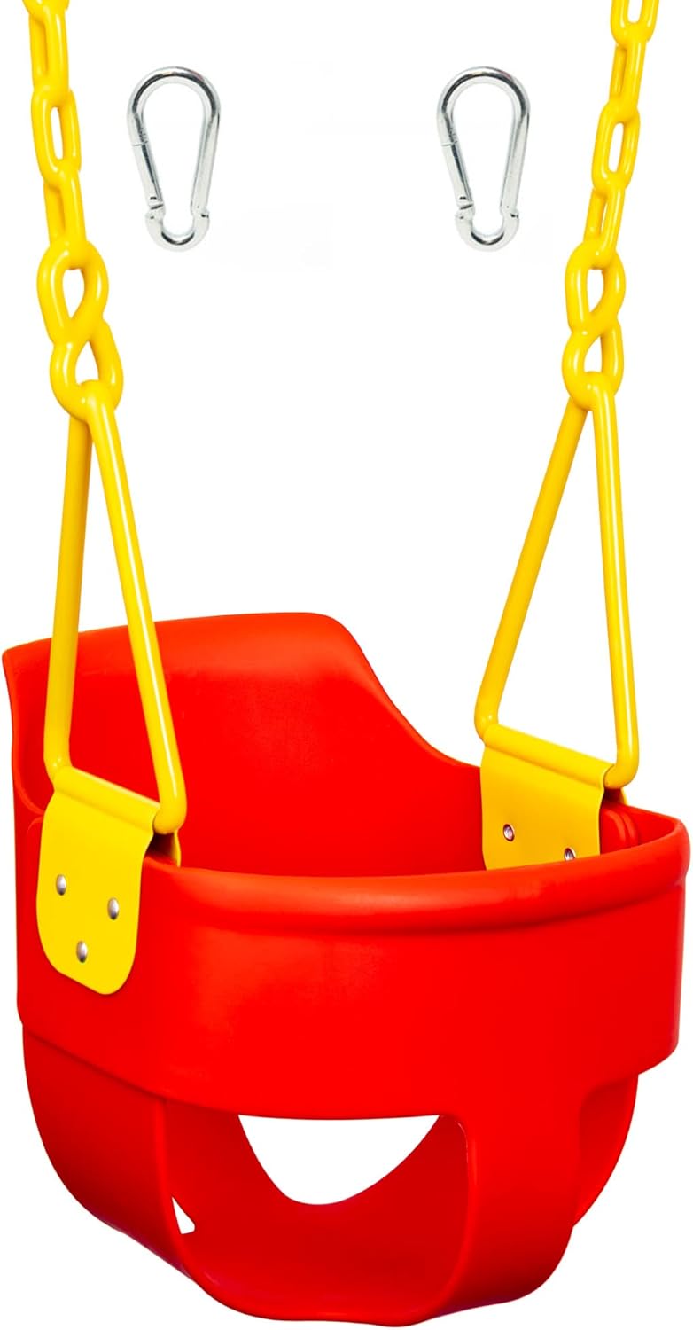 High Back Full Bucket Toddler Swing Seat with Finger Grip and Plastic Coated Chains J41670