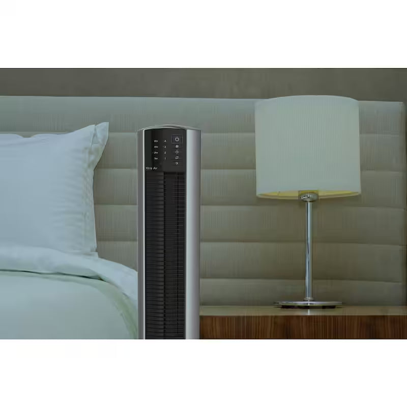 48 in. 4 Speed Silver Oscillating Tower Fan with Timer and Remote Control P9305