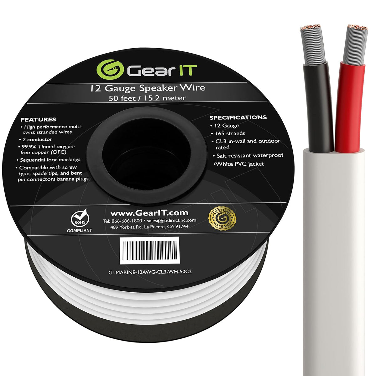 12AWG Tinned OFC Marine Wire 50 Feet White V1771