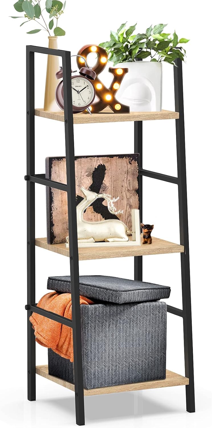 5-Tier Wood and Metal Ladder Shelf Bookcase X81883