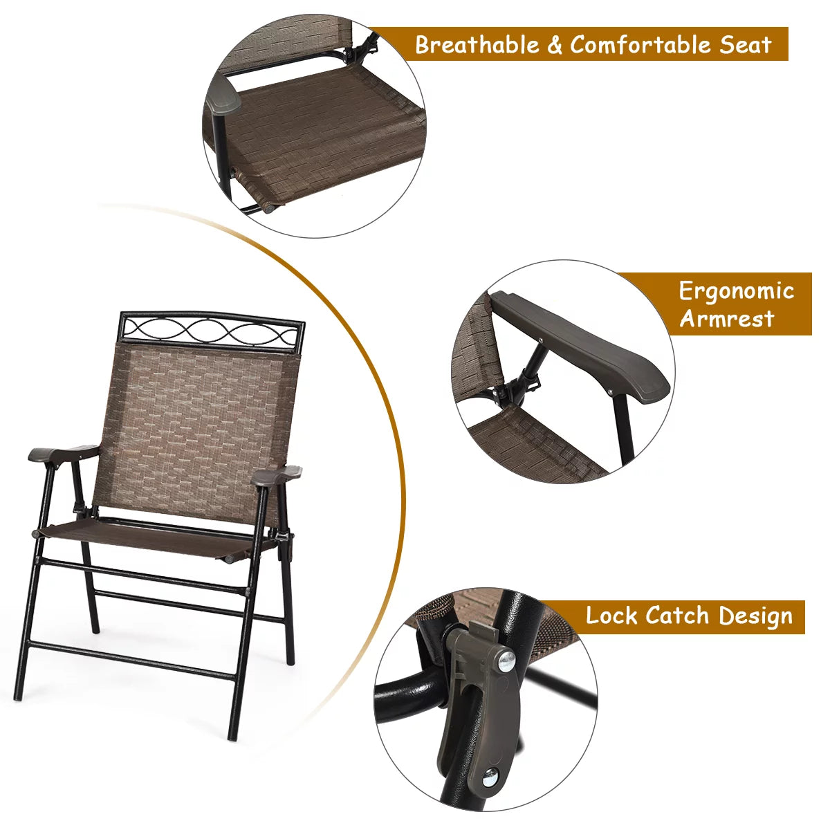 3 PCS Bistro Patio Dining Set with 2 Folding Chairs & Glass Table Q577705