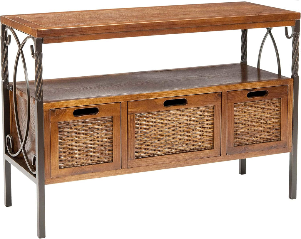 Antique Dark Walnut and Pewter 3-Drawer Console Table O72136