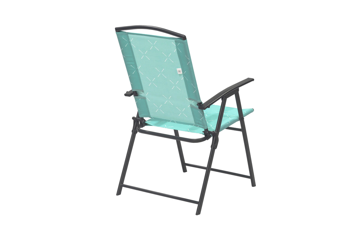 6 Pcs Blue Steel Folding Outdoor Dining Set with Umbrella N9380