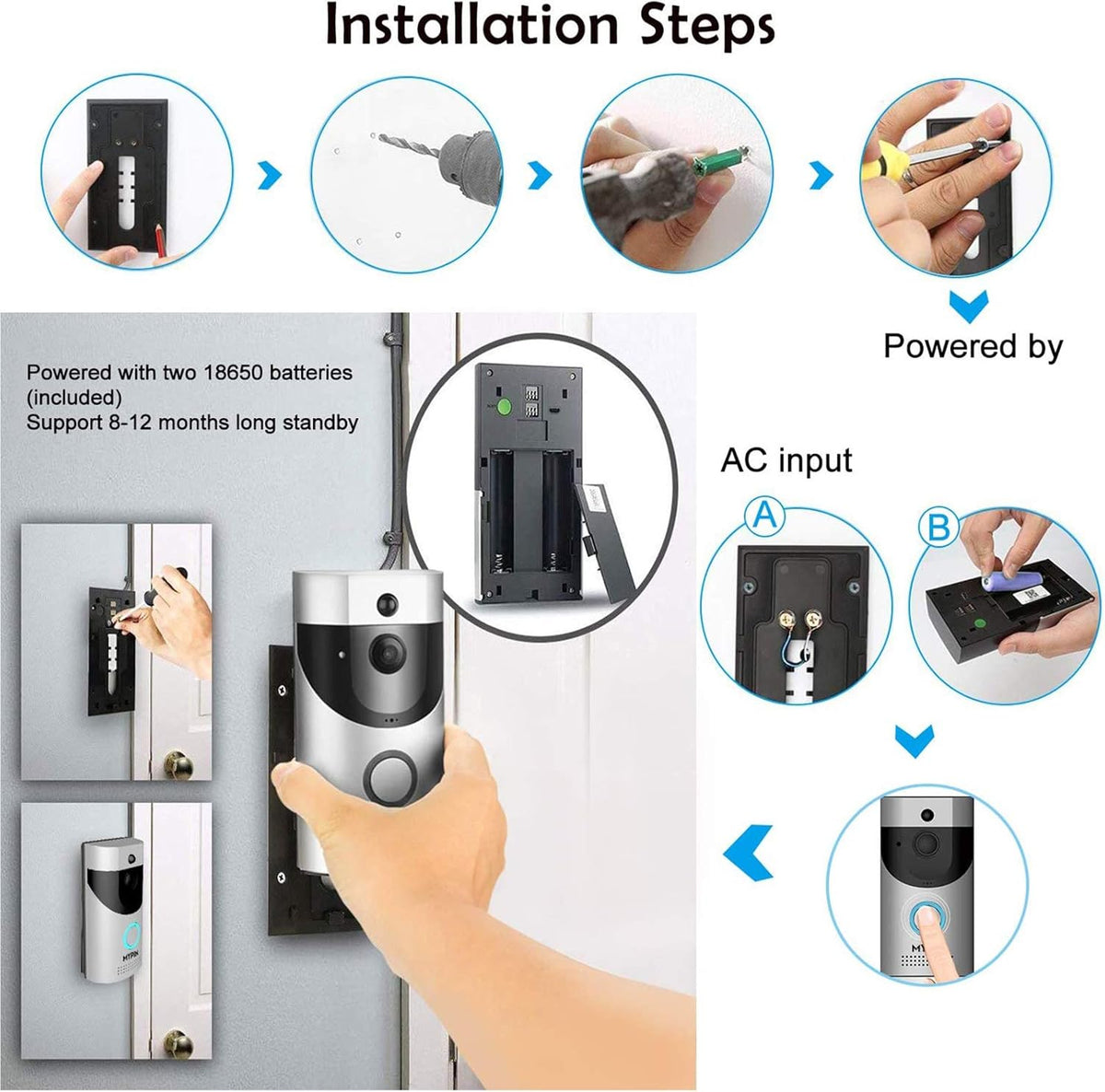 Waterproof WiFi Doorbell Camera with Chime J43783