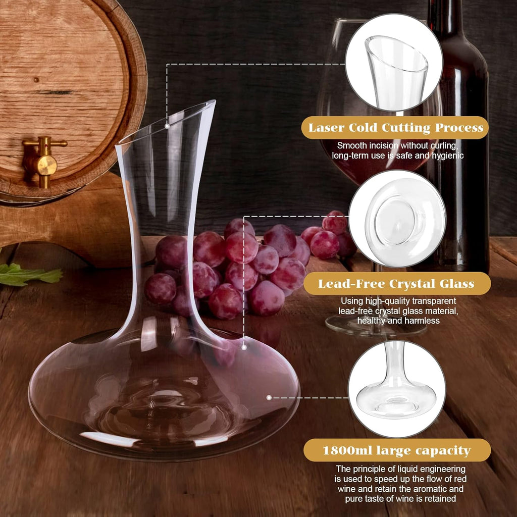 Lead-Free Crystal Wine Decanter Set With Stopper and Brush 1800ml Pack of 2 K77205