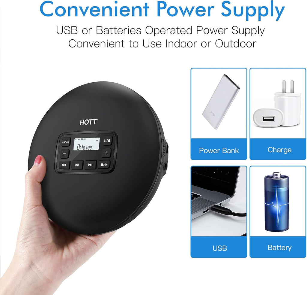 Black Portable CD Player with Headphones D715452