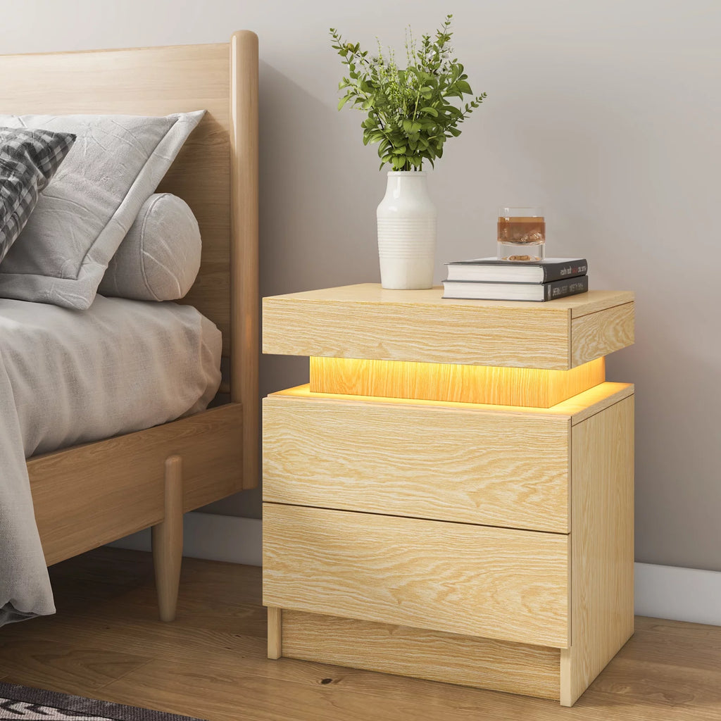 White 2 Drawer High Gloss Nightstand with LED Light G687721