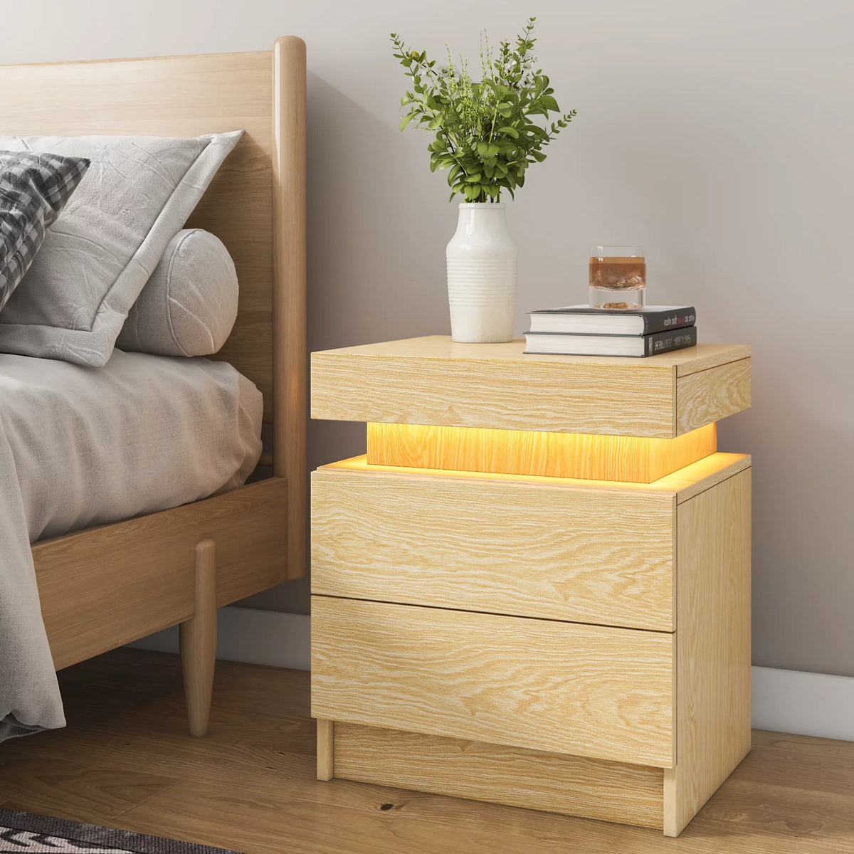 White 2 Drawer High Gloss Nightstand with LED Light G687721