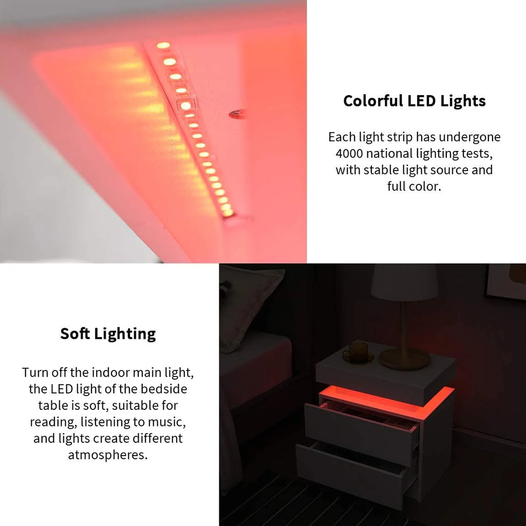 White 2 Drawer High Gloss Nightstand with LED Light G687721